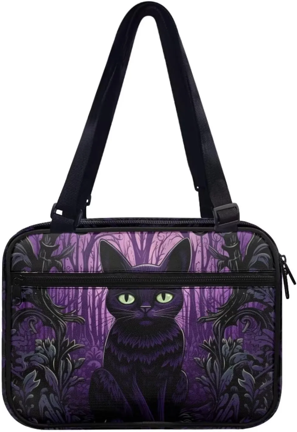Black Cat Bible Cover Large Bible Carrying Case for Women Halloween Gifts Bible Tote Bag Bible Book Cover with Pockets and Shoulder Strap, Study Bible Holder,Bible Accessories