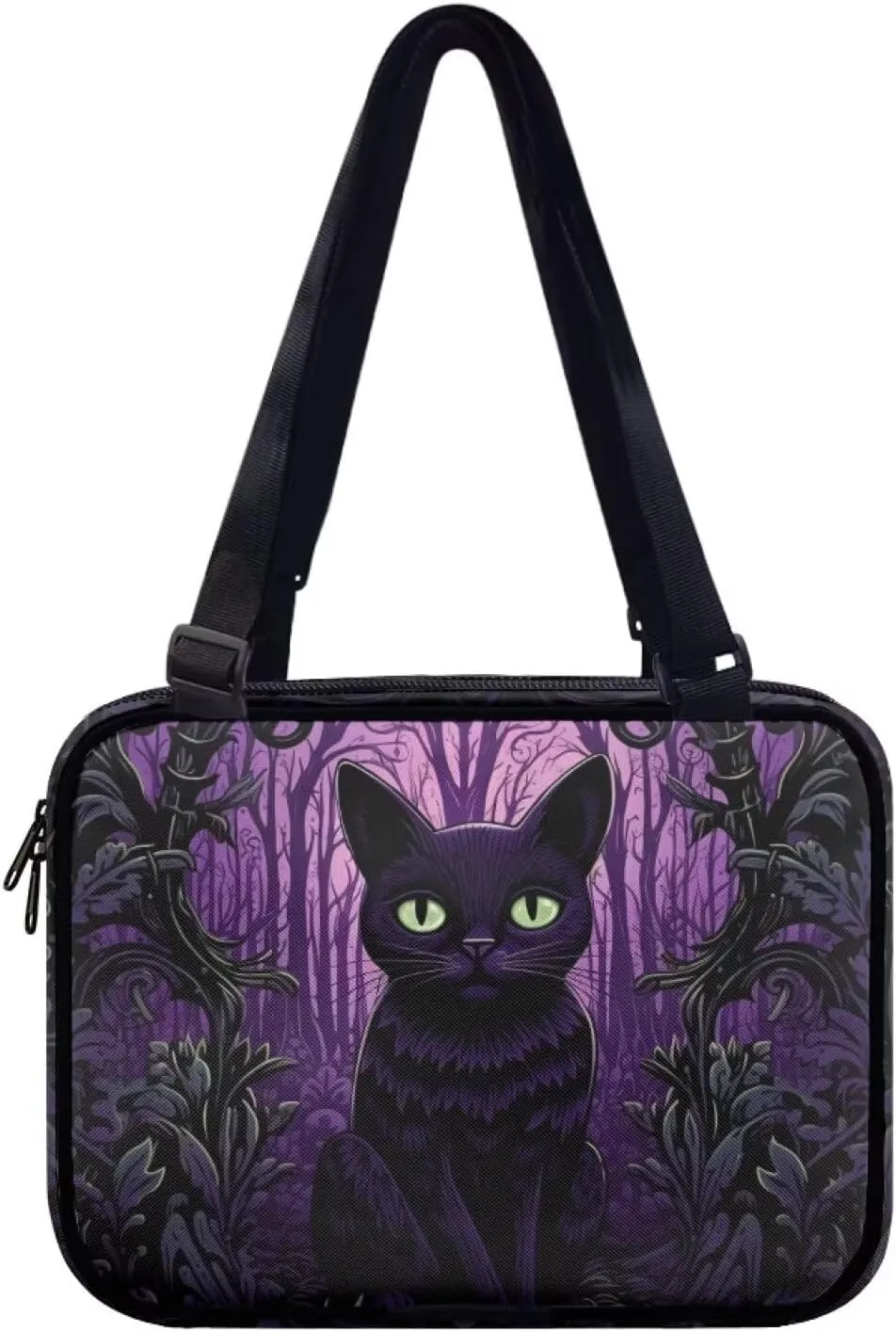 Black Cat Bible Cover Large Bible Carrying Case for Women Halloween Gifts Bible Tote Bag Bible Book Cover with Pockets and Shoulder Strap, Study Bible Holder,Bible Accessories