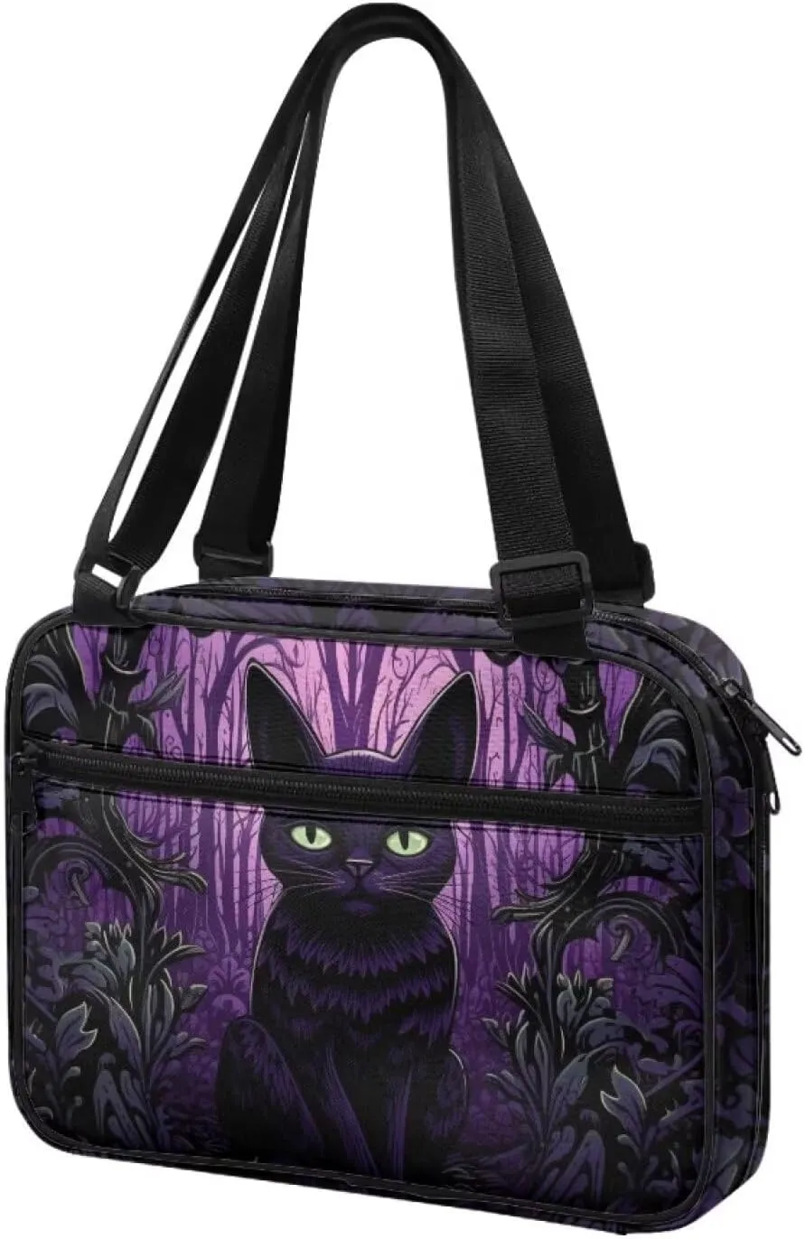 Black Cat Bible Cover Large Bible Carrying Case for Women Halloween Gifts Bible Tote Bag Bible Book Cover with Pockets and Shoulder Strap, Study Bible Holder,Bible Accessories