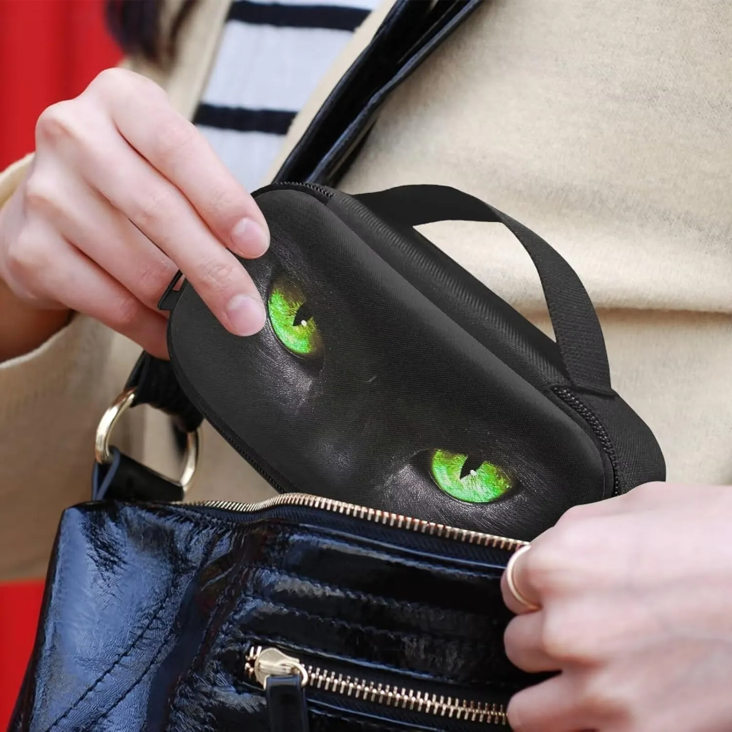 Black Cat Green Eyes Diabetic Supplies Travel Case Glucose Meter Storage Bag Insulin Pen & Medication Carrying Case for Test Strips, Lancets, Syringe, Needles, Easy to Use