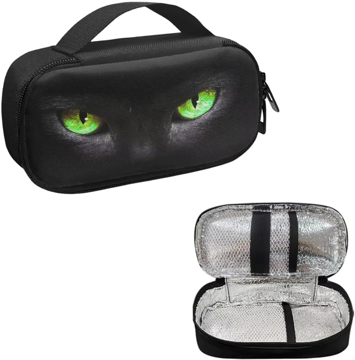 Black Cat Green Eyes Diabetic Supplies Travel Case Glucose Meter Storage Bag Insulin Pen & Medication Carrying Case for Test Strips, Lancets, Syringe, Needles, Easy to Use