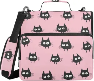 Black Cats Pink Zipper Binder with Shoulder Strap Trapper Keeper 3 Ring Binder Organizer Large Capacity Multiple Compartments for School Office