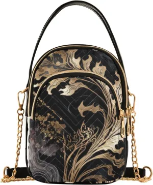 Black Gold Fluid Crossbody Sling Bags for Women, Compact Fashion Handbag with Chain Strap Top handle for Evening Party Dating Travel