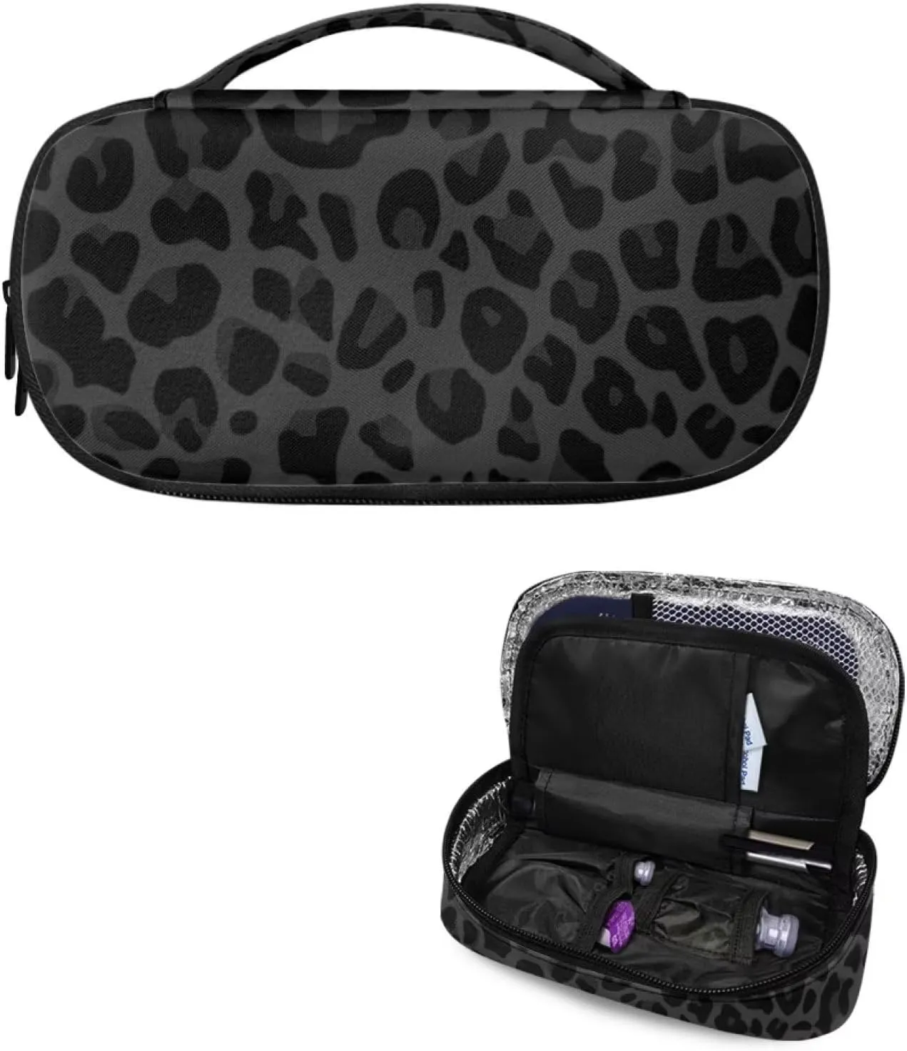 Black Leopard Diabetic Supplies and Insulin Travel Storage Case for Glucose Meter Insulin Storage Bag Holds Insulin Pens Blood Sugar Test Strips