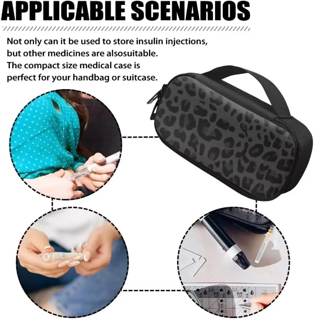 Black Leopard Insulin Pen Cooler Travel Case Diabetic Medication Insulated Cool Organizer for Insulin Pen and Other Diabetic Supplies for The Daily Life and Trip