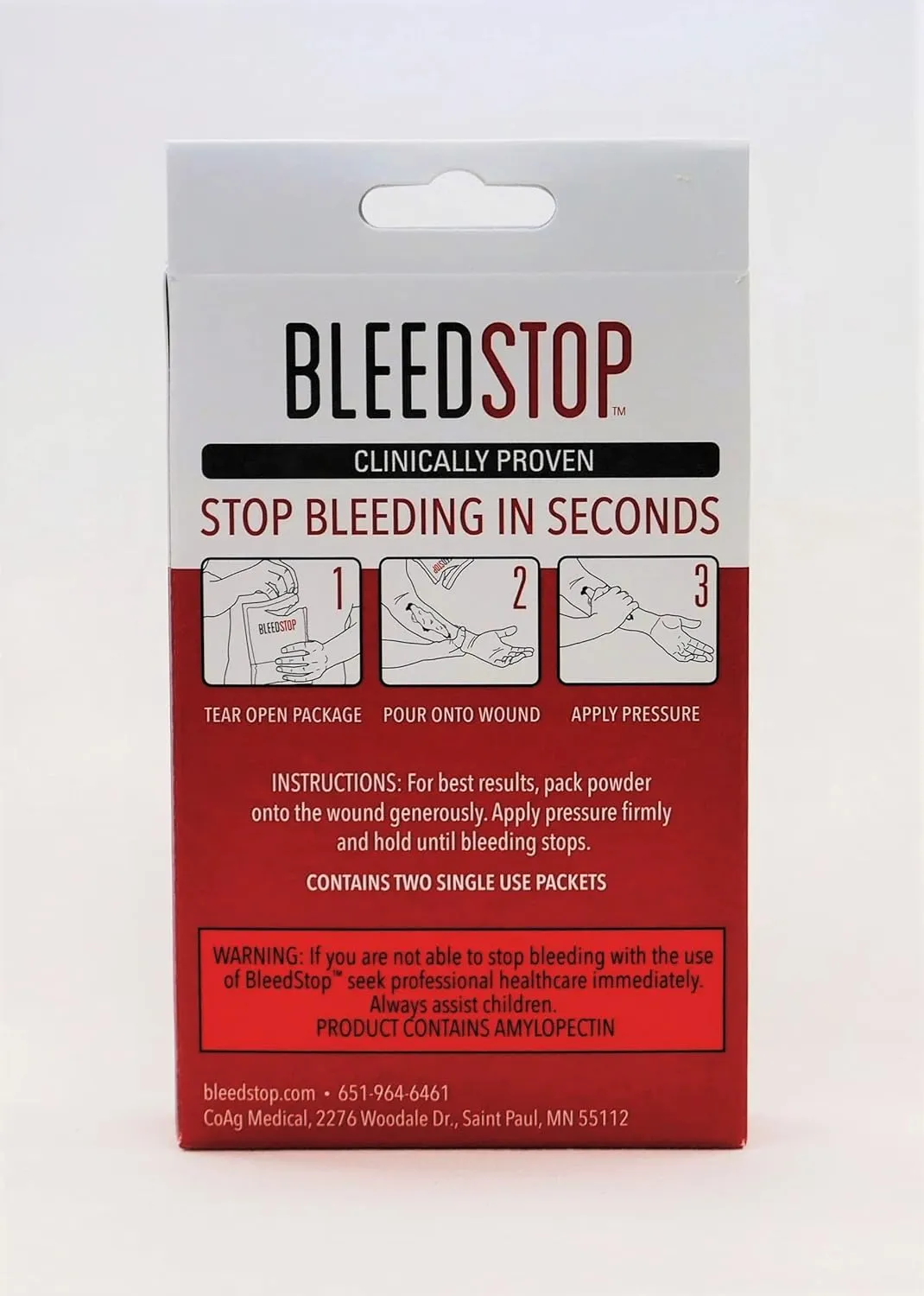 BleedStop™ First Aid Powder for Blood Clotting, Trauma Kit, Blood Thinner Patients, Camping Safety, and Survival Equipment for Moderate to Severe Bleeding Wounds or Nosebleeds - 4 (20g) Pouches