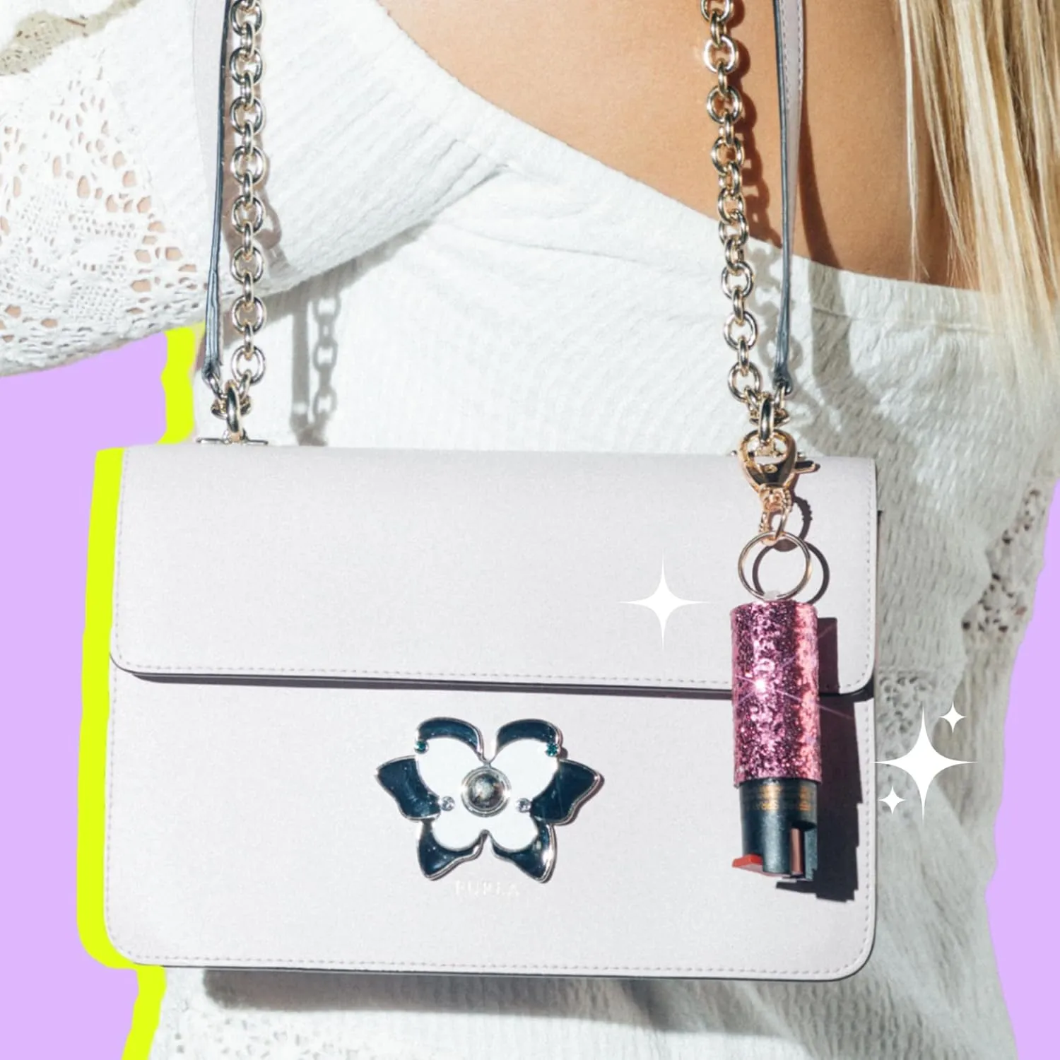 BLINGSTING Pepper Spray for Women - Maximum Strength OC Self Defense Spray - 12 ft Range - UV Marking Dye for Police ID - Swipe Safety Lock, Compact & Fashionable Keychain