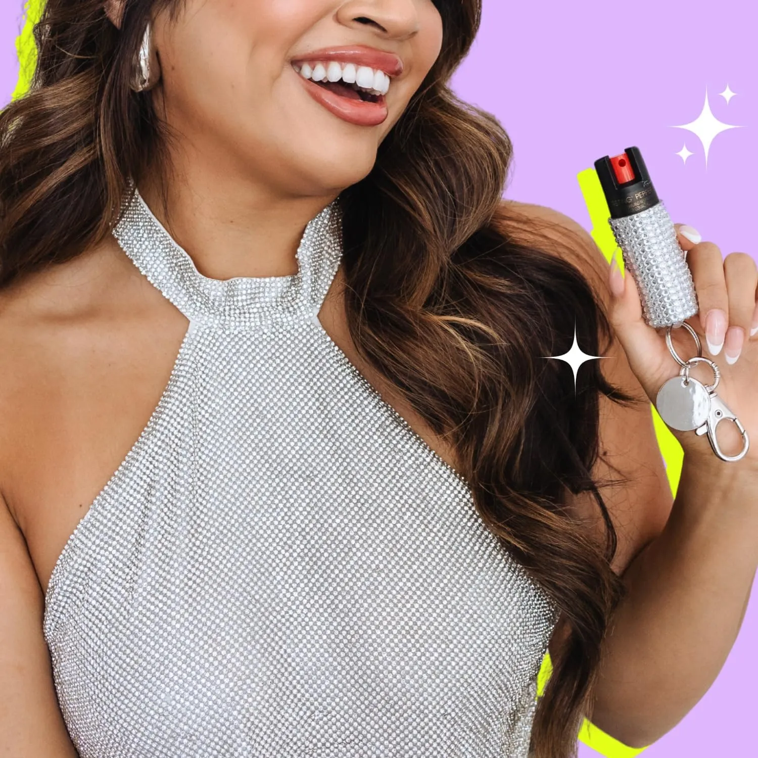 BLINGSTING Pepper Spray for Women - Maximum Strength OC Self Defense Spray - 12 ft Range - UV Marking Dye for Police ID - Swipe Safety Lock - Compact & Fashionable Keychain
