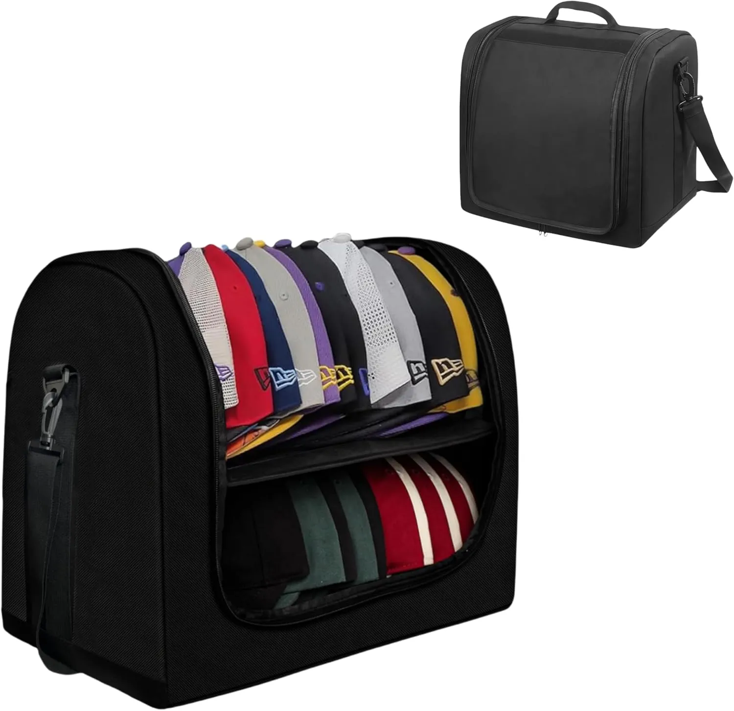 BLIRITEL Baseball Hat Travel Case, Hat Organizer for Baseball Caps, Large Hat Bag for 20-24 Caps, Hat Storage Box Holder, Cap Carrier Case Perfect for Home and Traveling