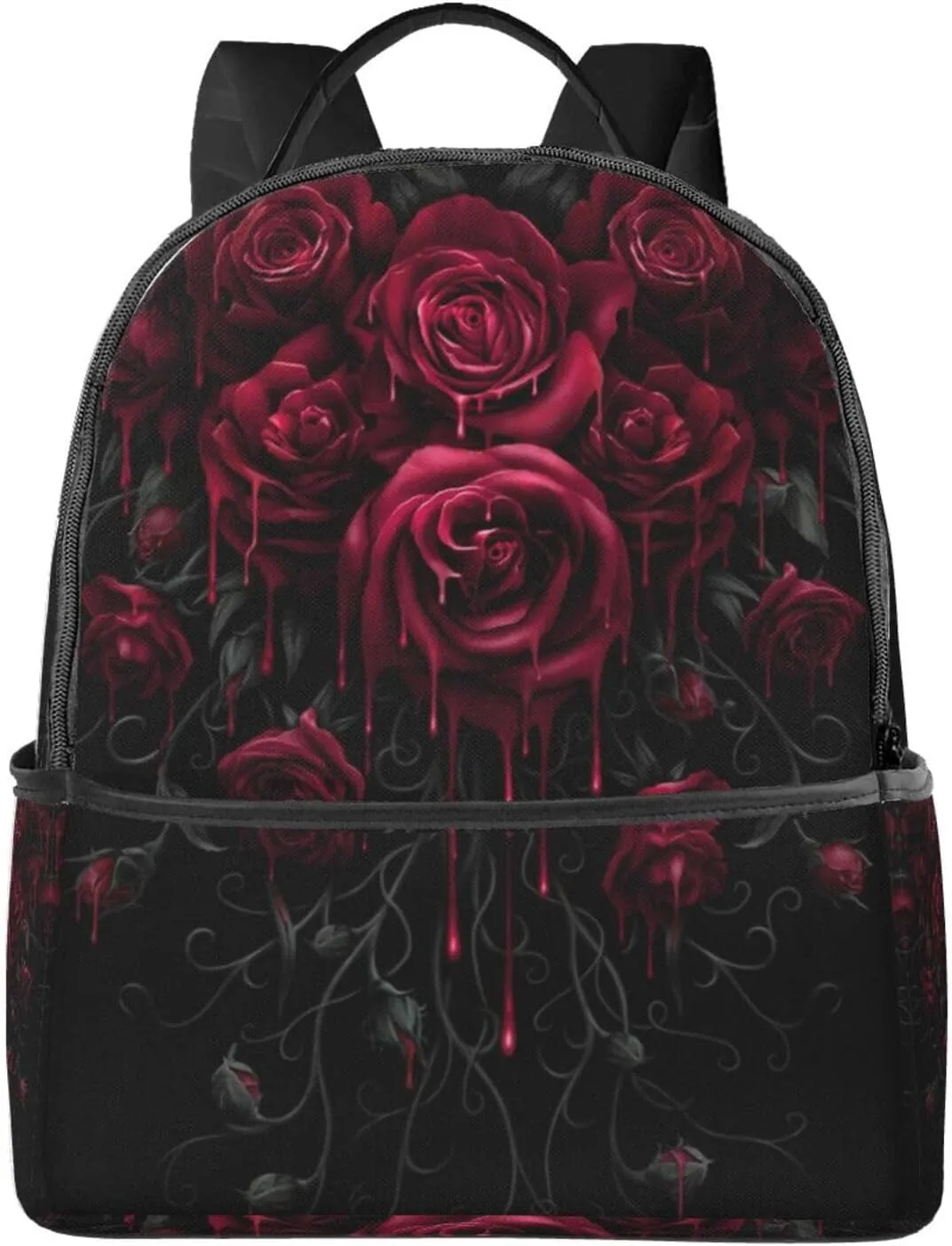 blood red rose art Daypack Backpack Polyester Multipurpose Anti-Theft Shoulder Bag Big Capacity Gym Outdoor Hiking Backpack With Smooth Zippers