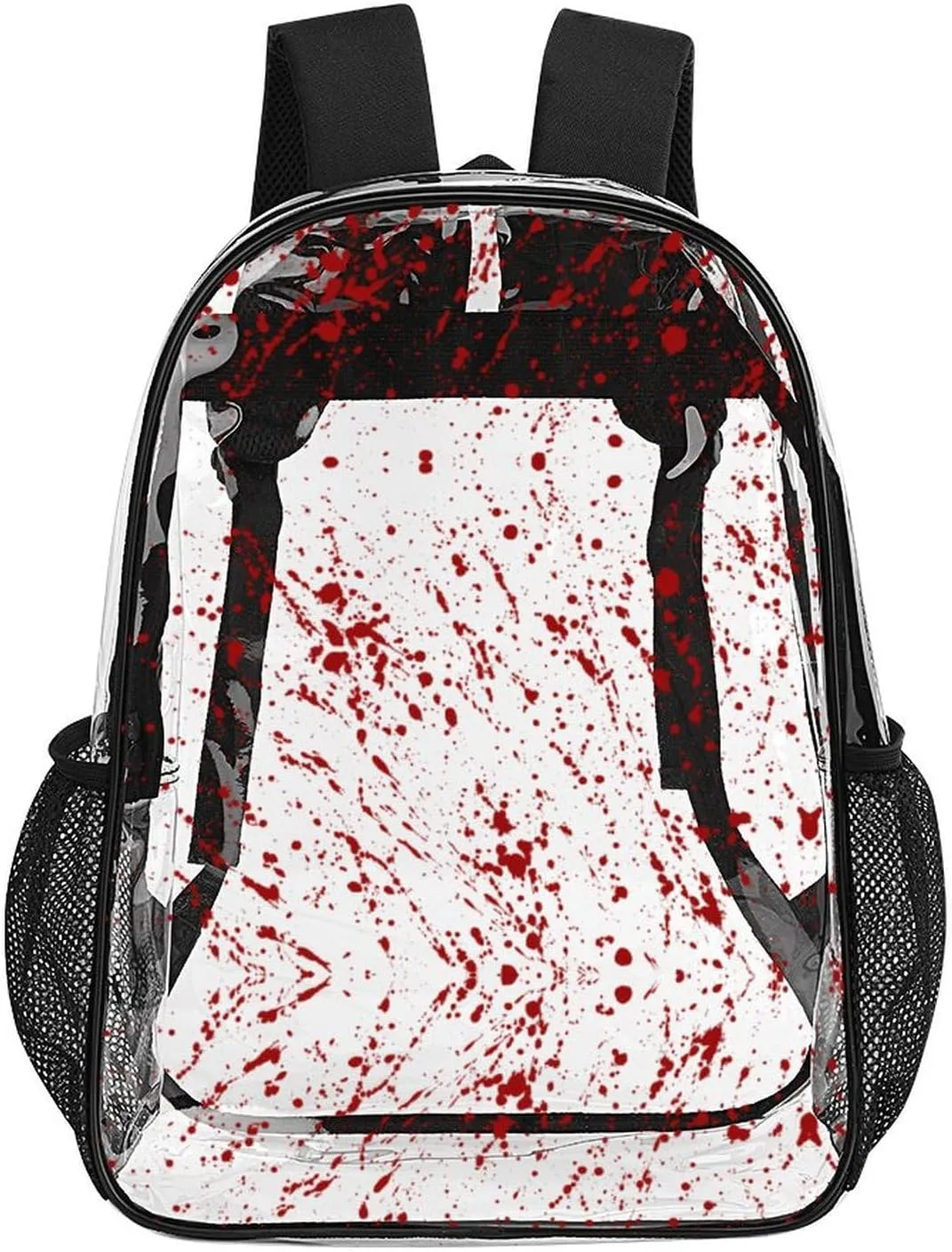 Blood Soaked, Bloody Horror Fright Halloween Transparent Backpack PVC Transparent Backpack with Reinforcement Strap, Suitable for Various Workplaces - Black