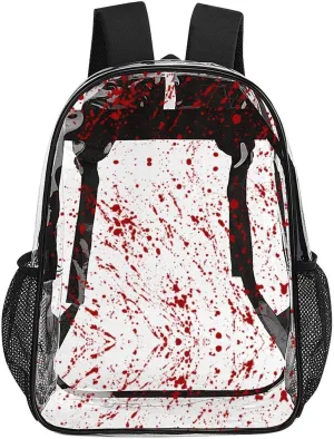 Blood Soaked, Bloody Horror Fright Halloween Transparent Backpack PVC Transparent Backpack with Reinforcement Strap, Suitable for Various Workplaces - Black