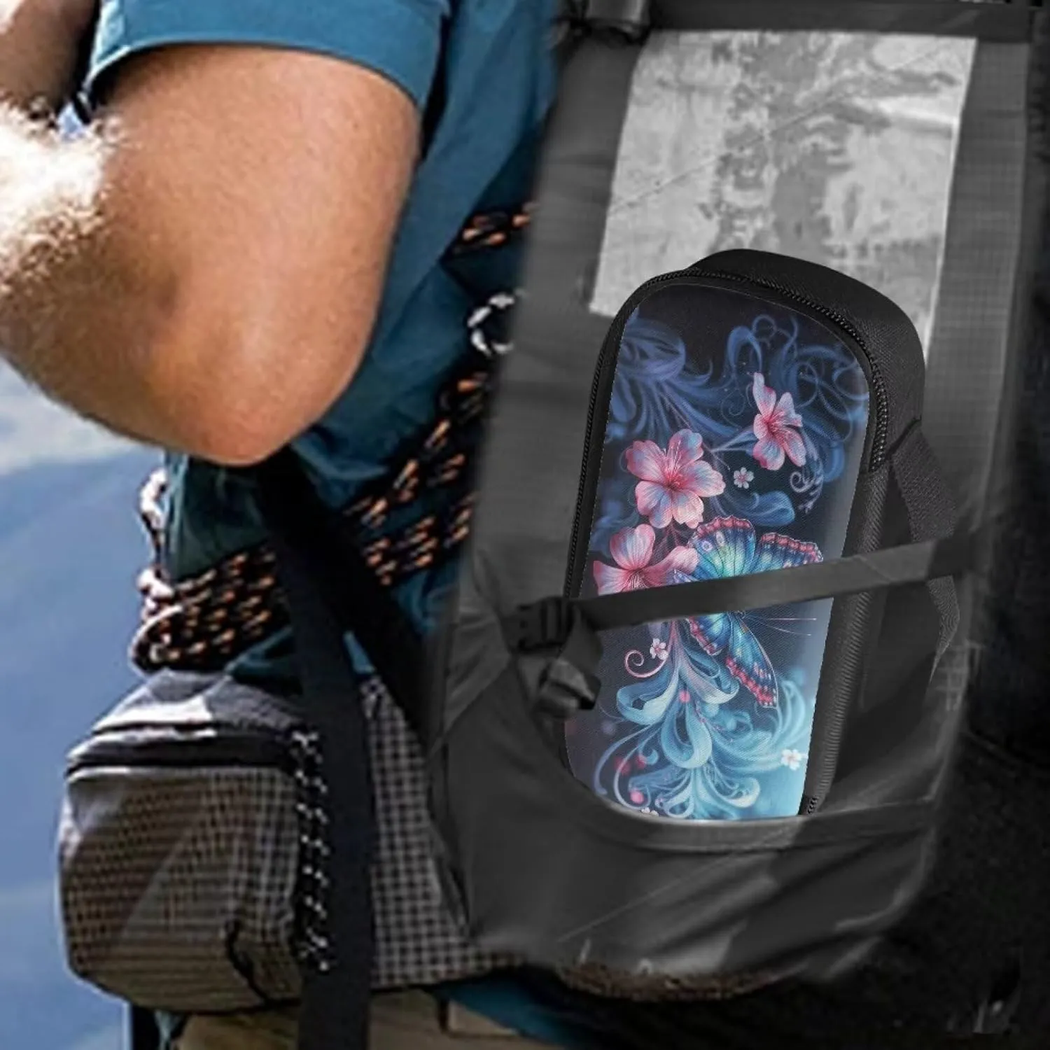 Blue Butterfly Flower Insulin Cooler Travel Carrying Case with Side Handle Diabetic Medication Organizer Case Insulated Cooling Bag for Insulin Pens Syringe Needle, Easy to Clean