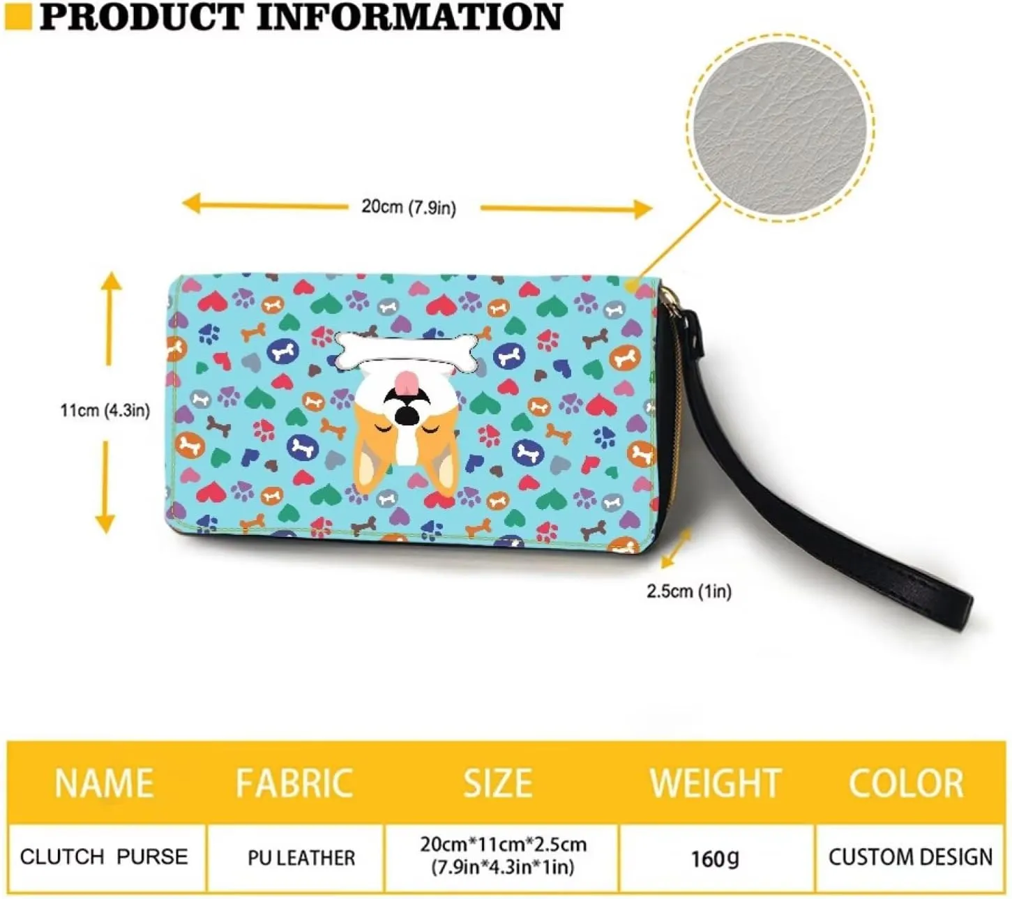 Blue Paw Corgi Wallets for Women PU Leather Credit Card Holder Large Capacity Wristlet