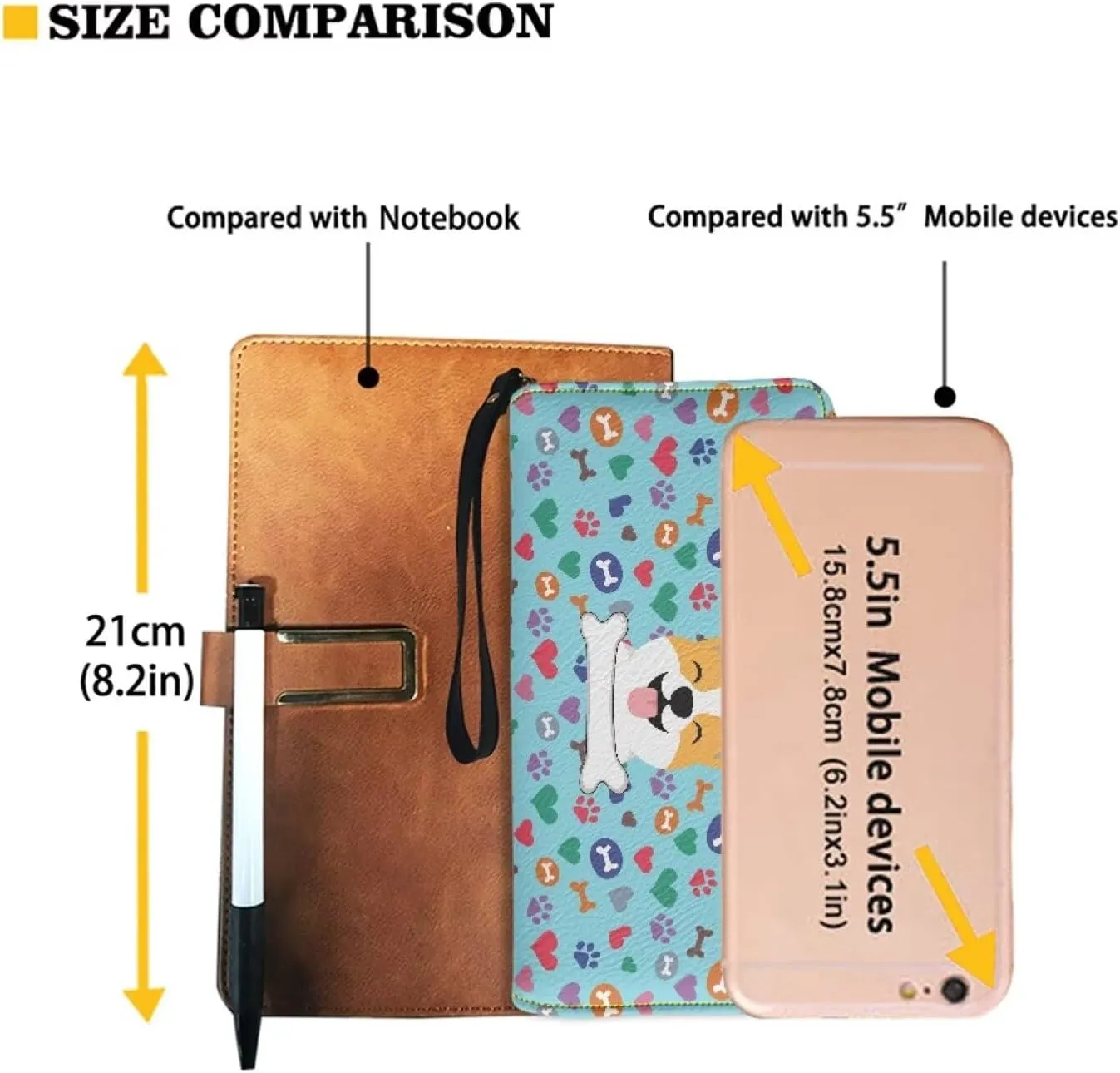 Blue Paw Corgi Wallets for Women PU Leather Credit Card Holder Large Capacity Wristlet