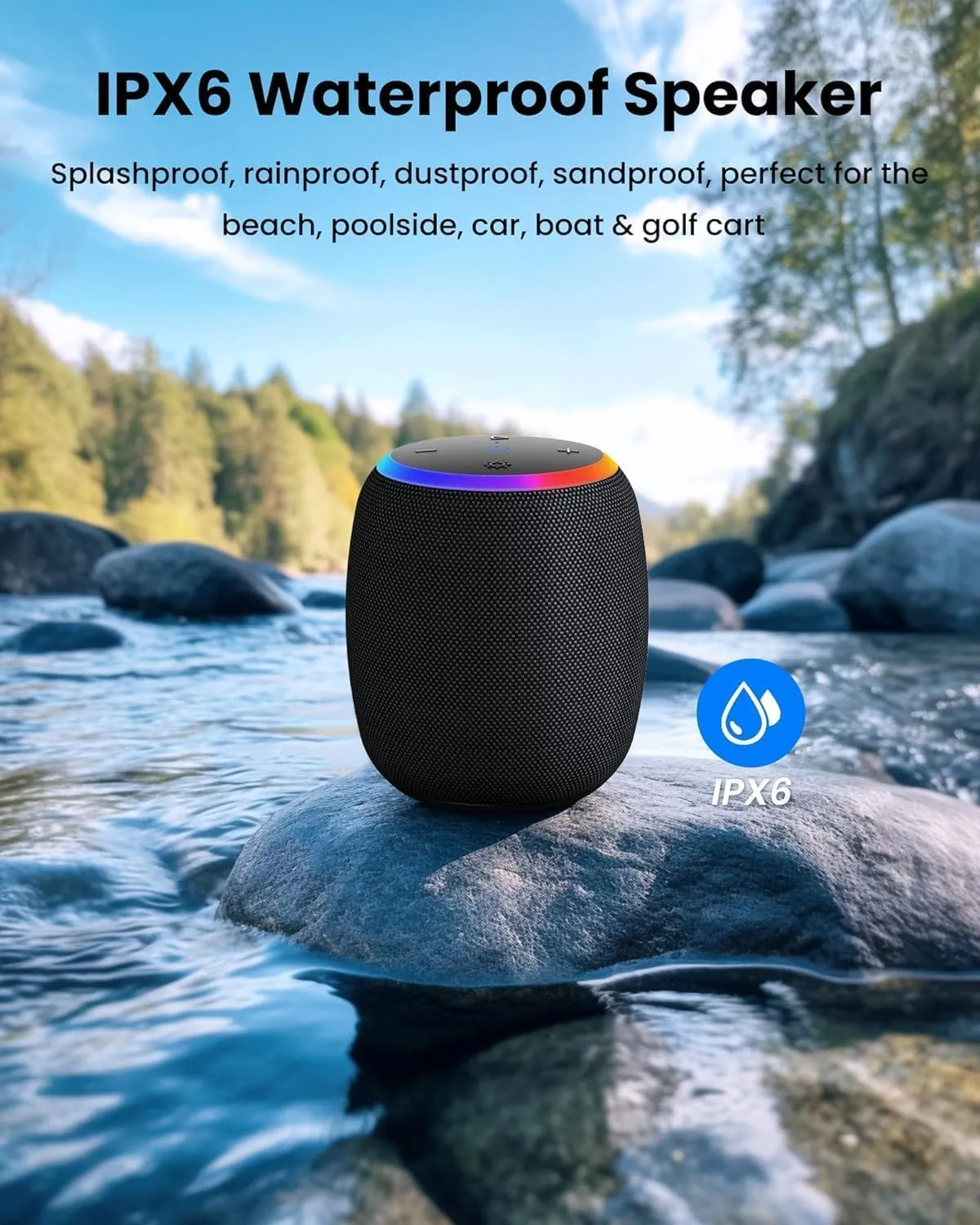 Bluetooth Speaker, Portable Wireless with 15W Stereo Sound, IPX6 Waterproof, Blue Tooth 5.3, LED Light, TWS Pairing, 12H Playtime Shower Speakers for Home Outdoor Party Beach(Green)