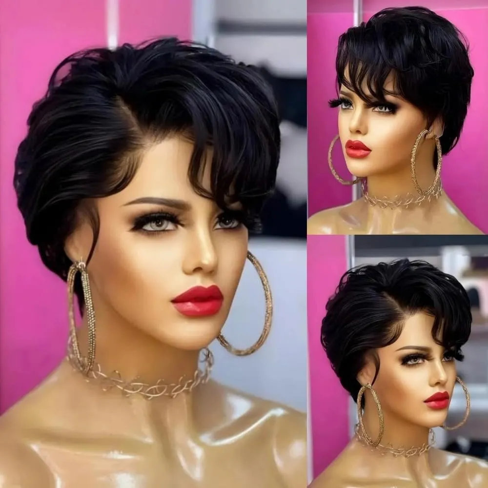 Bob Wig Human Hair Short Lace Front Wigs for Black Women Human Hair Wig Pixie Cut Wig Pre Plucked T Part Lace Frontal Wig with Baby Hair 1B Color