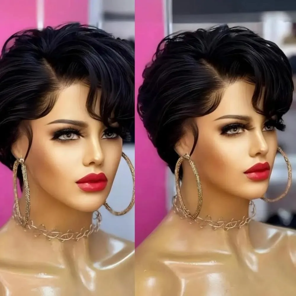 Bob Wig Human Hair Short Lace Front Wigs for Black Women Human Hair Wig Pixie Cut Wig Pre Plucked T Part Lace Frontal Wig with Baby Hair 1B Color