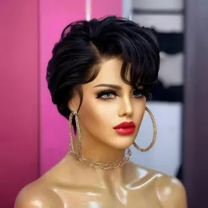 Bob Wig Human Hair Short Lace Front Wigs for Black Women Human Hair Wig Pixie Cut Wig Pre Plucked T Part Lace Frontal Wig with Baby Hair 1B Color