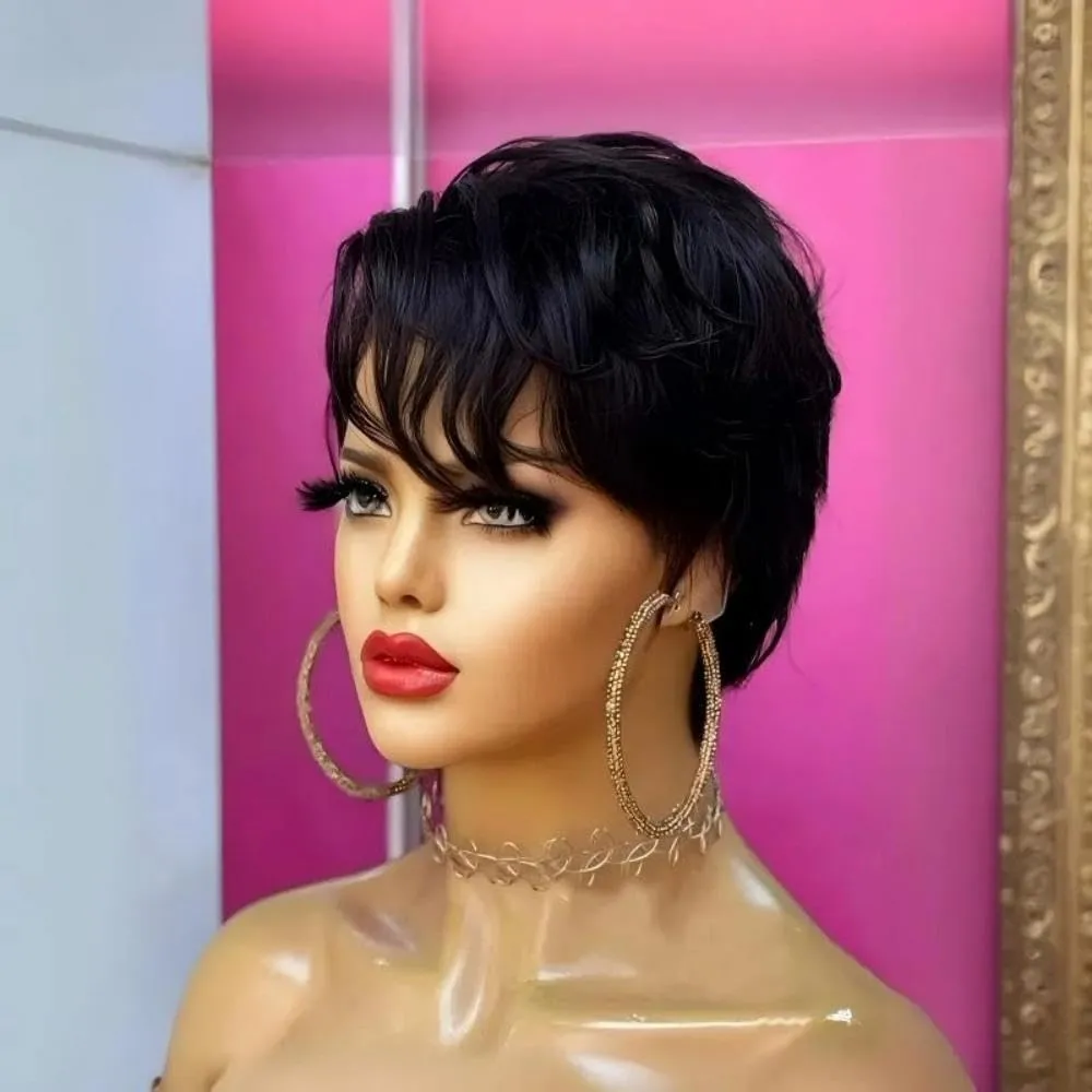 Bob Wig Human Hair Short Lace Front Wigs for Black Women Human Hair Wig Pixie Cut Wig Pre Plucked T Part Lace Frontal Wig with Baby Hair 1B Color