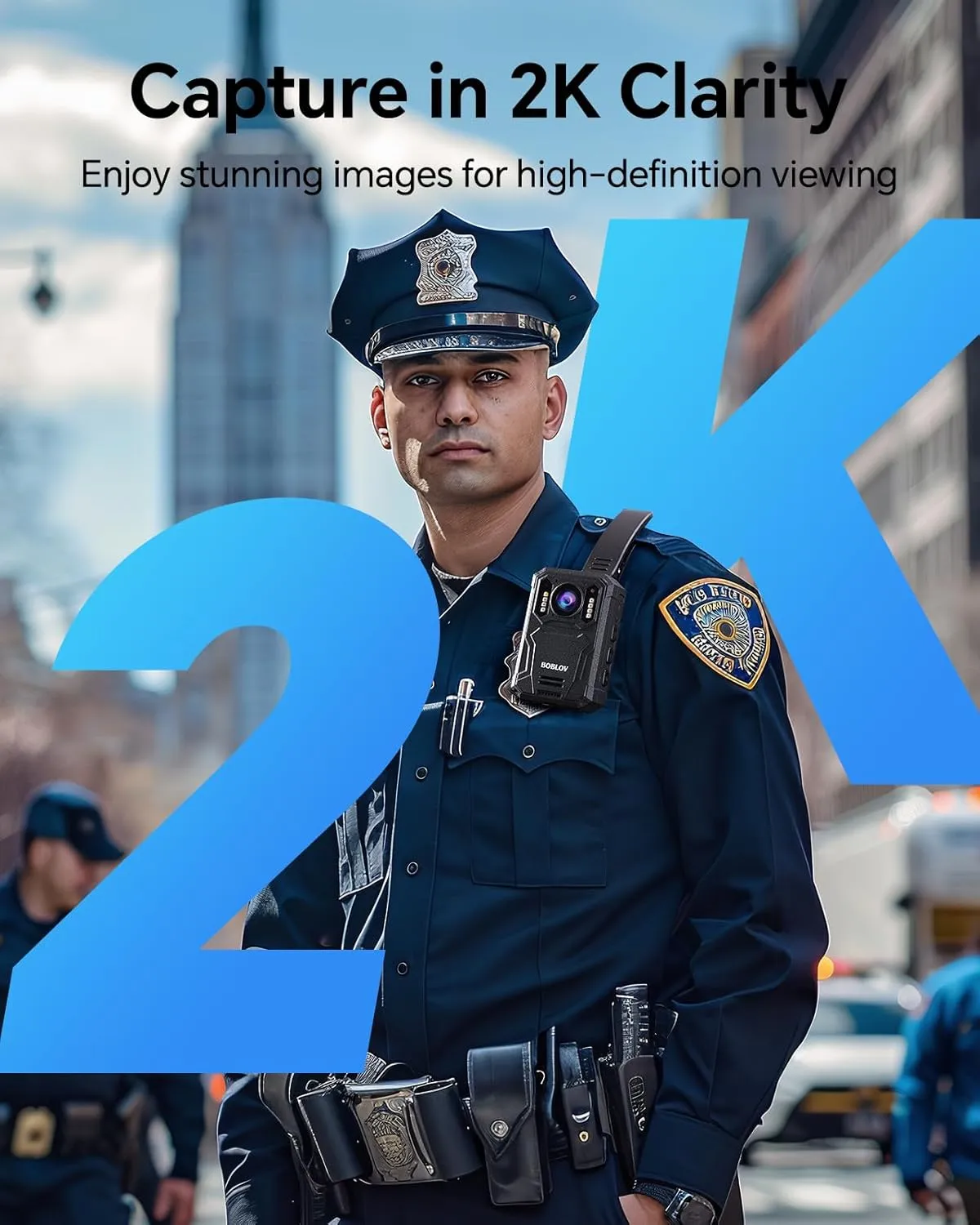 BOBLOV KJ23Pro 2K Body Camera, 128GB Body Cams with Night Vision, 4000mAh Battery for 15 Hours Continuous Recording, IP66 Design, USB-C Design for Law Enforcement, Security, and Outdoor Work