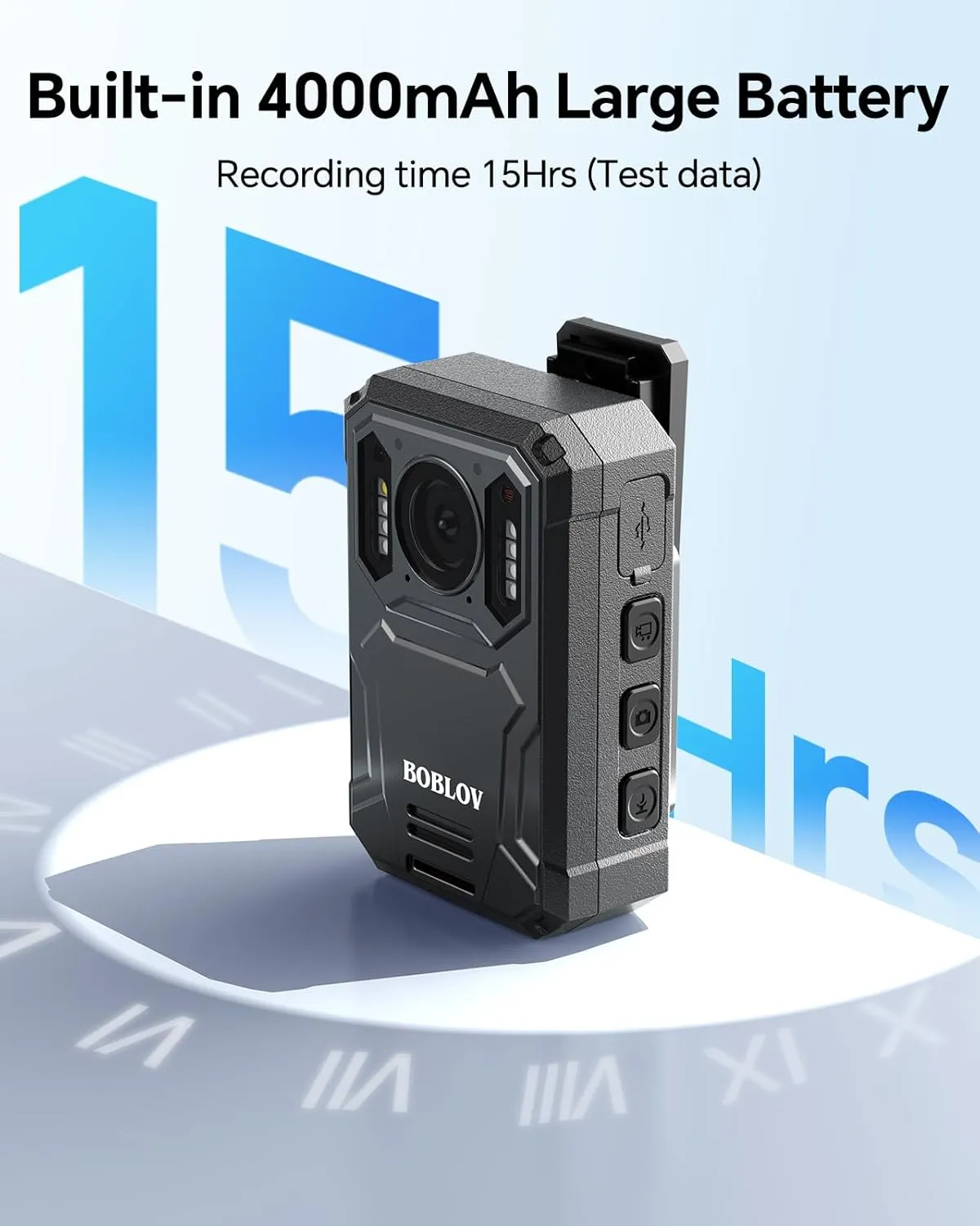 BOBLOV KJ23Pro 2K Body Camera, 128GB Body Cams with Night Vision, 4000mAh Battery for 15 Hours Continuous Recording, IP66 Design, USB-C Design for Law Enforcement, Security, and Outdoor Work