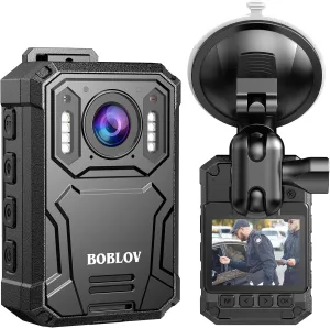 BOBLOV KJ23Pro 2K Body Camera, 128GB Body Cams with Night Vision, 4000mAh Battery for 15 Hours Continuous Recording, IP66 Design, USB-C Design for Law Enforcement, Security, and Outdoor Work