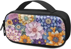 Bohemian Flower Diabetic Supplies Bag Carrying Case Organizer For Diabetes Testing Kit, Blood Glucose Monitor Kit with Meter, Blood Sugar Test Strips, Lancets, Lancing Device, Alcohol Wipe