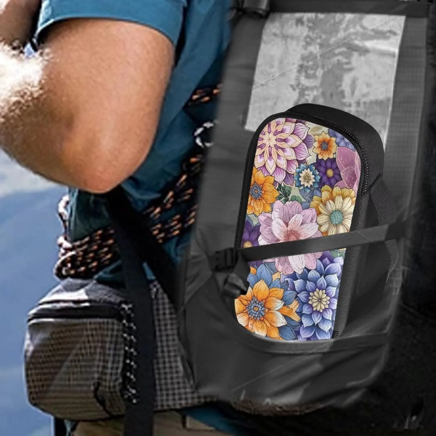 Bohemian Flower Diabetic Supplies Bag Carrying Case Organizer For Diabetes Testing Kit, Blood Glucose Monitor Kit with Meter, Blood Sugar Test Strips, Lancets, Lancing Device, Alcohol Wipe