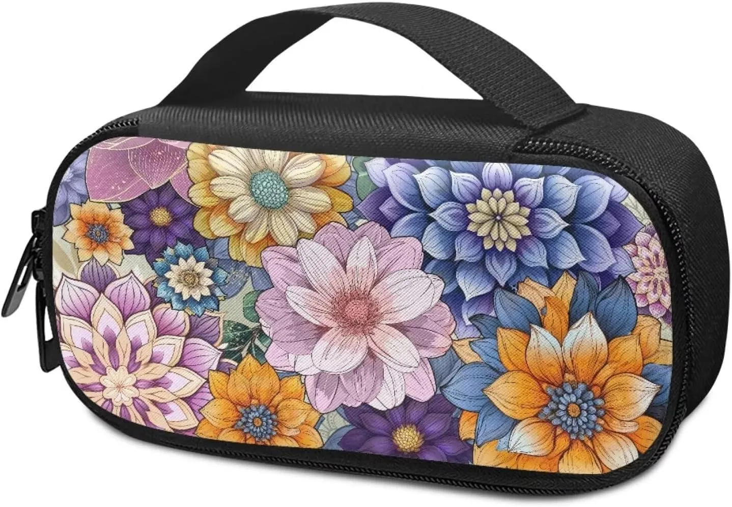 Bohemian Flower Diabetic Supplies Bag Carrying Case Organizer For Diabetes Testing Kit, Blood Glucose Monitor Kit with Meter, Blood Sugar Test Strips, Lancets, Lancing Device, Alcohol Wipe