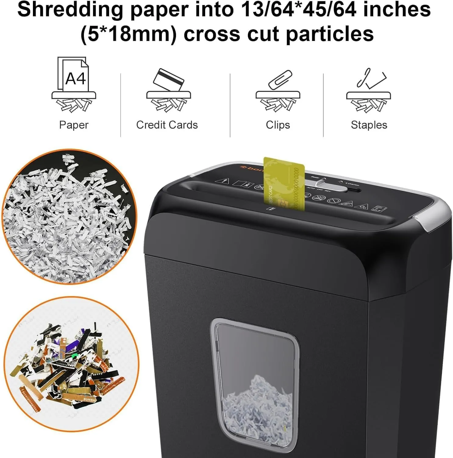 Bonsaii Paper Shredder for Home Use, 3.4 Gal Wastebasket, 6 Sheet Crosscut Paper Credit Cards, Staples, and Clips Shredder for Home Office Use, Portable Handle Design (C237-B New Version)