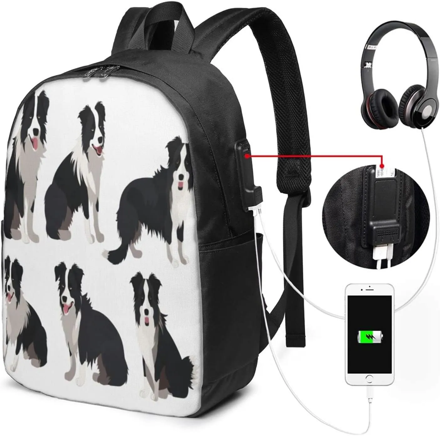 Border Collie Dog Travel Laptop Backpack - Durable Business Laptops Backpack with USB Charging Port