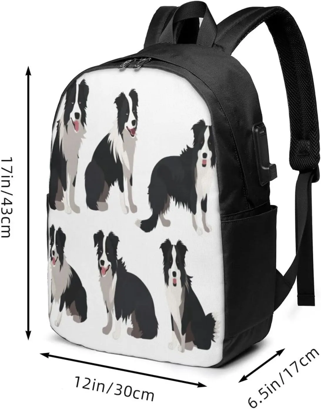 Border Collie Dog Travel Laptop Backpack - Durable Business Laptops Backpack with USB Charging Port