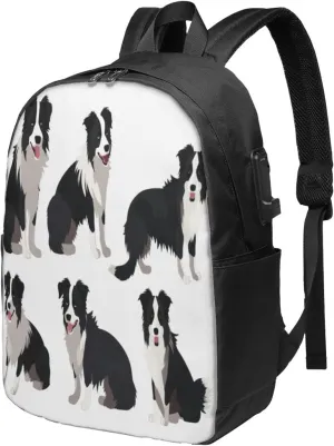 Border Collie Dog Travel Laptop Backpack - Durable Business Laptops Backpack with USB Charging Port