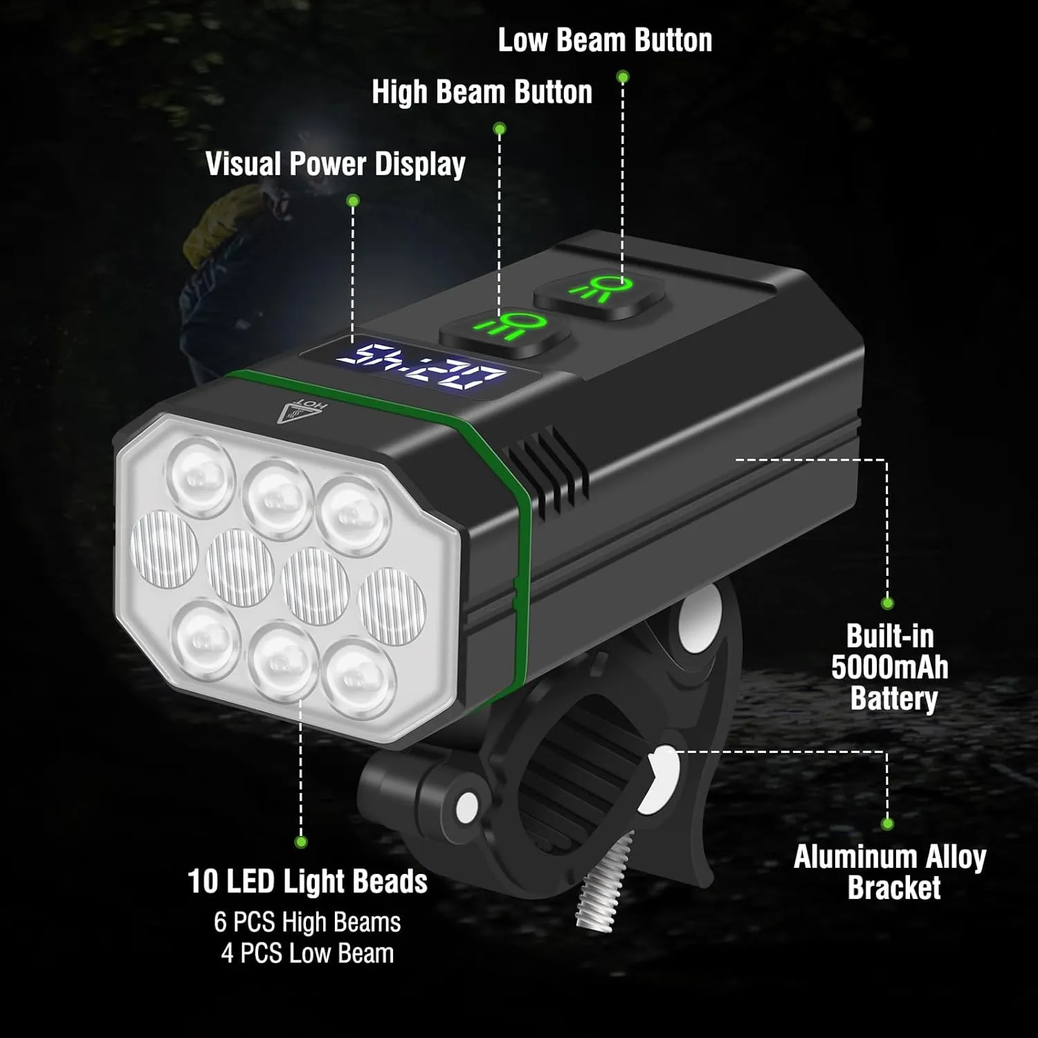 BORUIT Bike Light Rechargeable, Super Bright LED Bicycle Lights for Night Riding, IPX6 Waterproof Front Bike Light, Compact Bike Headlight Suitable for All Road、Mountain and Commuting