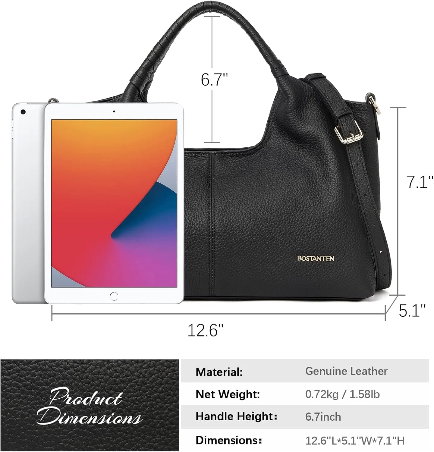 BOSTANTEN Genuine Leather Purses for Women Designer Handbags Crossbody Shoulder Bags Top Handle Satchel with Adjustable Strap