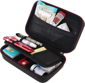 BOVKE Diabetic Supplies Travel Case for Diabetic Testing Kit, Glucose Meter Storage Case for Insulin Pens, Glucose Meters, Test Strips, Medication, Lancets, Syringe, Pen Needles and More, Black