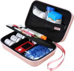 BOVKE Glucose Monitor Case - Diabetic Supply Travel Case for Glucose Meter, Blood Sugar Test Strips, Lancets, Needles, Insulin Pens - Rosegold