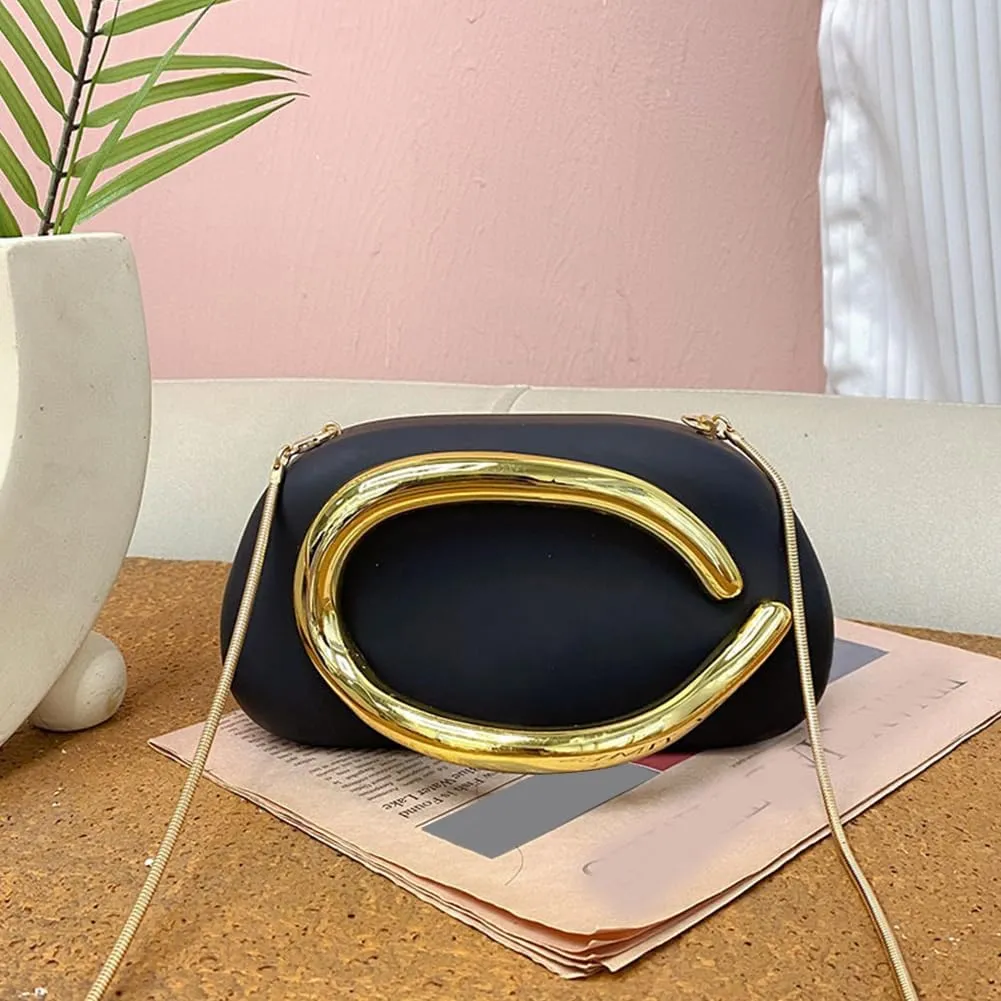 Box Clutch Purses for Women,Shell Evening Bag Gold Metal Handle PU Leather Clutch Chain Crossbody for Wedding 2025