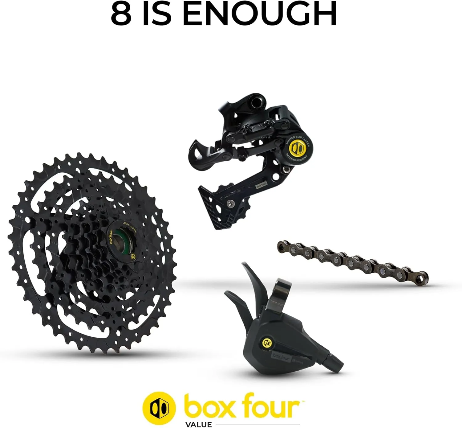 Box Four 8 Speed Multi Shift Non E-Bike and Single Shift E-Bike Cycling Groupset with Rear Derailleur, Shifters, Cassette, Chain, Shift Housing Kit Components Mountain Bike Drivetrain Upgrade