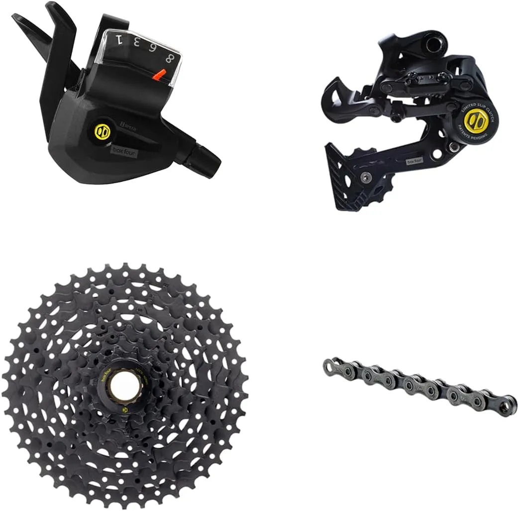 Box Four 8 Speed Multi Shift Non E-Bike and Single Shift E-Bike Cycling Groupset with Rear Derailleur, Shifters, Cassette, Chain, Shift Housing Kit Components Mountain Bike Drivetrain Upgrade