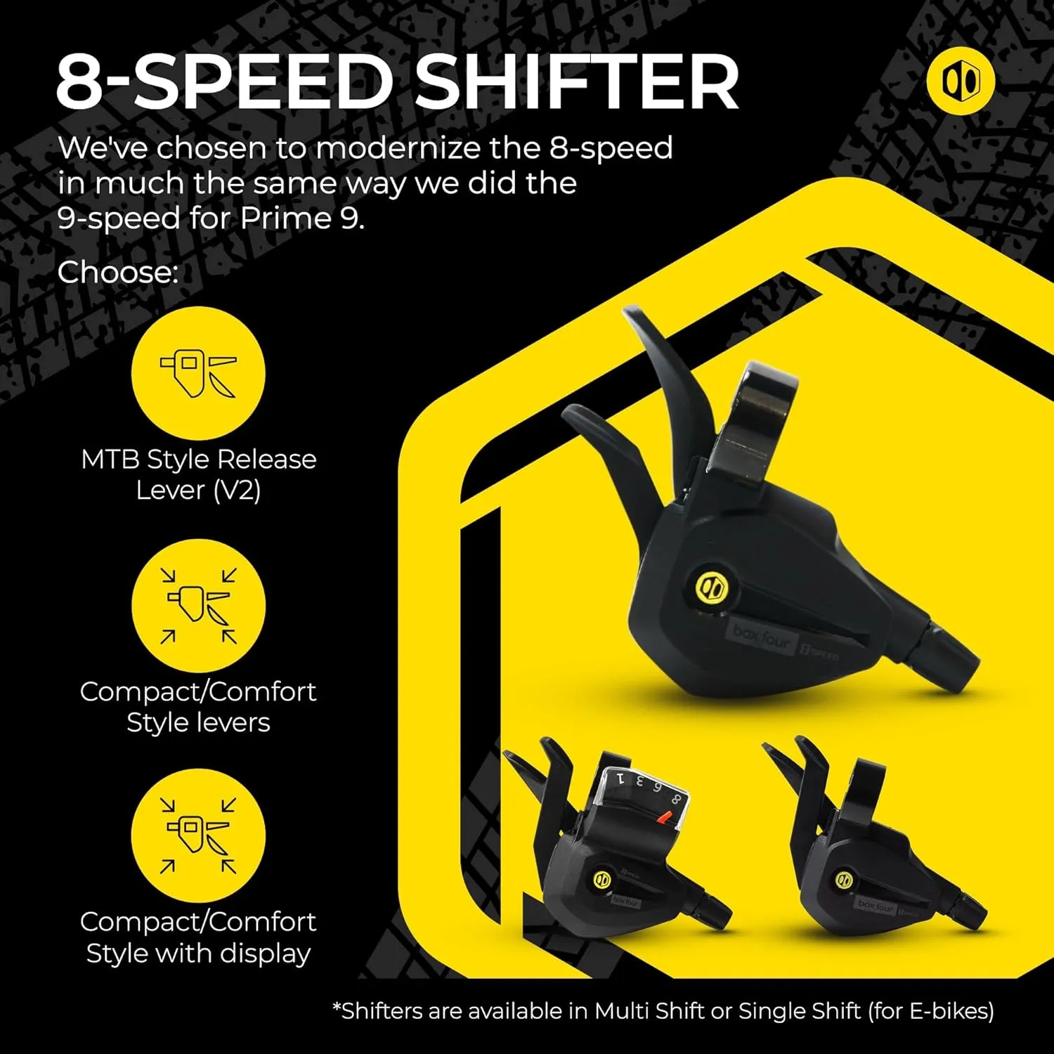 Box Four 8 Speed Multi Shift Non E-Bike and Single Shift E-Bike Cycling Groupset with Rear Derailleur, Shifters, Cassette, Chain, Shift Housing Kit Components Mountain Bike Drivetrain Upgrade