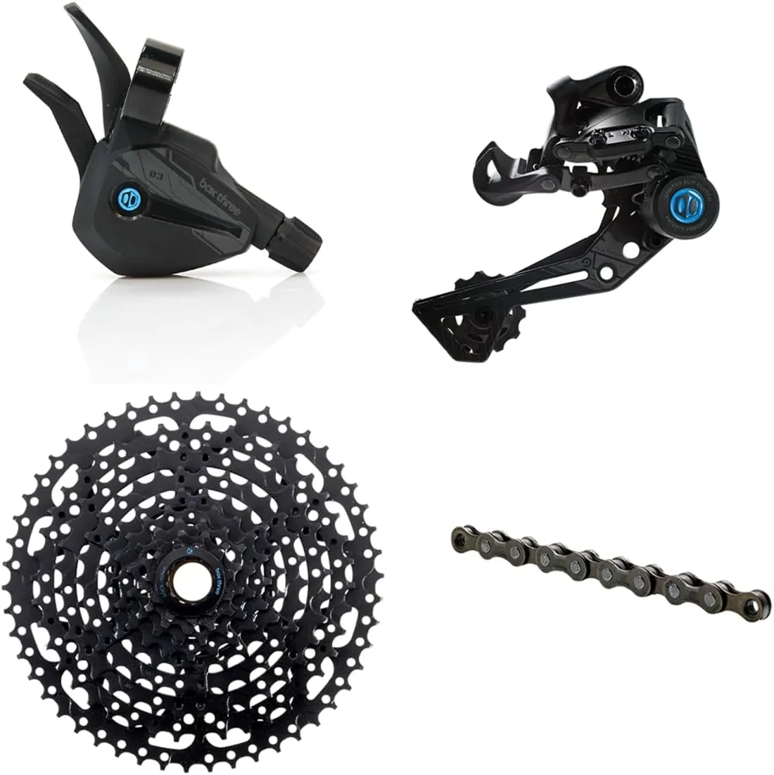 Box Three Prime 9 Multi Shift Non E-Bike and Single Shift E-Bike Cycling Groupset 9 Speed 1x Drivetrain Shifter, Rear Derailleur, Freehub Bike Cassette, Chain | Box Components