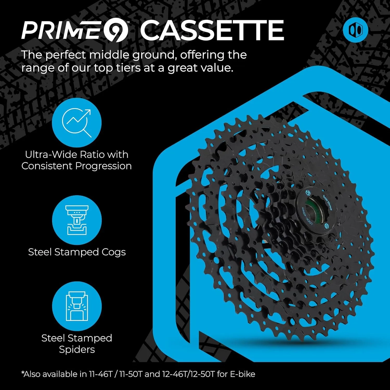 Box Three Prime 9 Multi Shift Non E-Bike and Single Shift E-Bike Cycling Groupset 9 Speed 1x Drivetrain Shifter, Rear Derailleur, Freehub Bike Cassette, Chain | Box Components