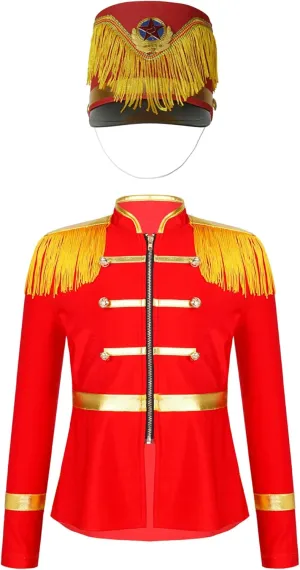Boys Girls Halloween Costume Circus Ringmaster Drum Majorette America Nutcracker Costume Military Jacket with Hat