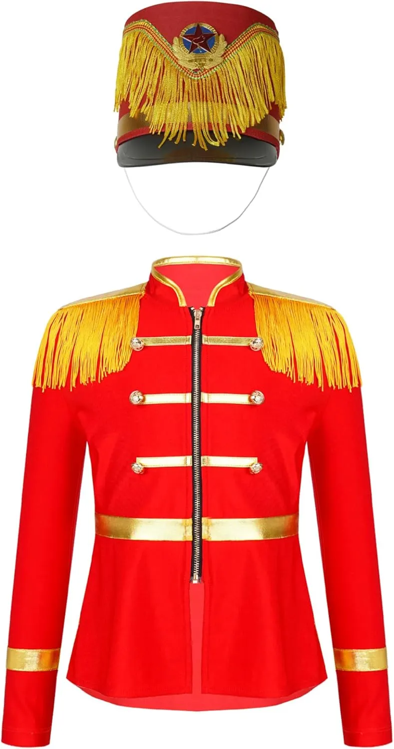 Boys Girls Halloween Costume Circus Ringmaster Drum Majorette America Nutcracker Costume Military Jacket with Hat
