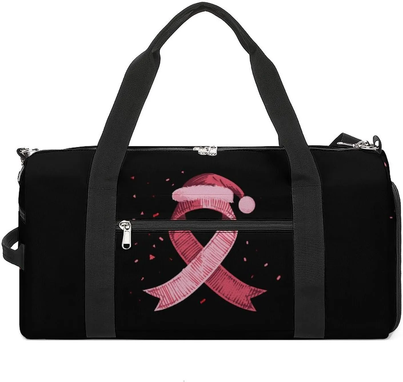 Breast Cancer Christmas Santa Hat Ribbon Sports Gym Bag for Men Women Travel Duffel Bag with Shoulder Strap