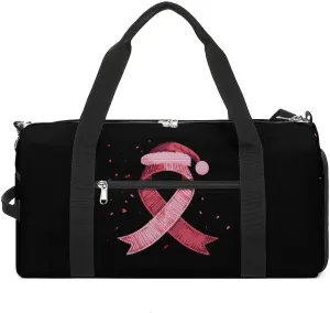 Breast Cancer Christmas Santa Hat Ribbon Sports Gym Bag for Men Women Travel Duffel Bag with Shoulder Strap