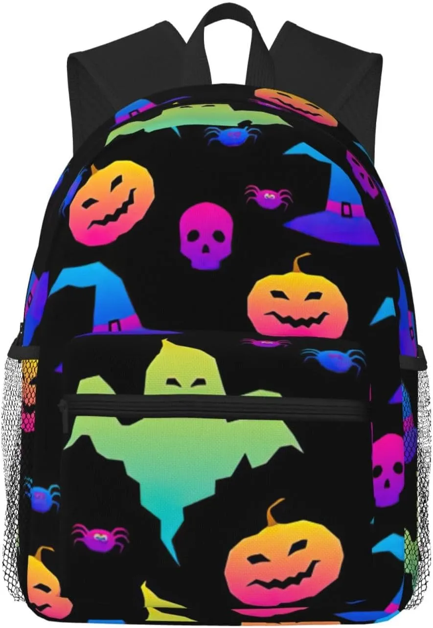 BREAUX Rainbow Halloween Ghost Witch Hat Spiders Print Shoulder Bag, Lightweight Shoulder Bag, Travel Bag, Hiking Backpack, Cute Shoulder Bag, Black