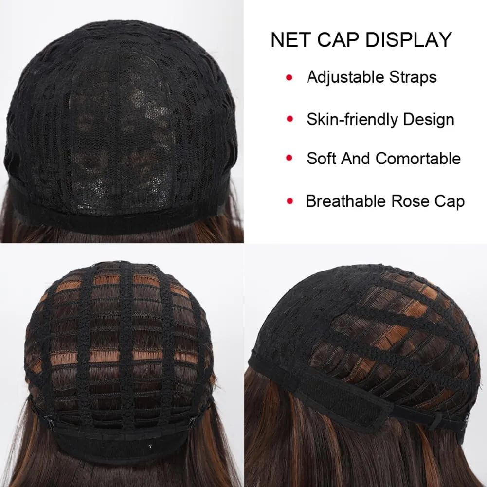 Brown Mix Light Brown Bob Wigs With Bangs 12 inch Short Straight Synthetic Shoulder Length Wig For Women Heat Resistant Bob Wig Style for Daily Party Cosplay (4/30, 12 Inch)